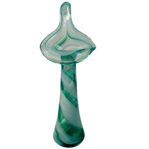 Vtg Handblown Art Glass Vase Jack In the Pulpit Unique Swirl Design Green 8.5"